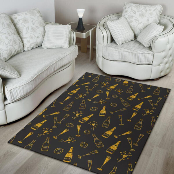 Champagne Gold Glitter Pattern Print Sillvela Area Rug