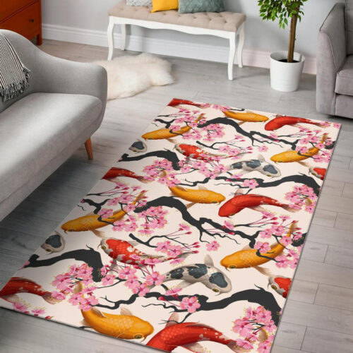 Cherry Blossom Koi Fish Pattern Print Sillvela Area Rug