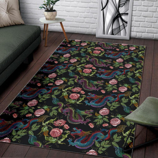 Chinese Rose Dragon Pattern Print Sillvela Area Rug