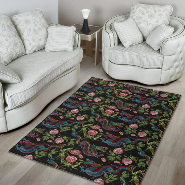 Chinese Rose Dragon Pattern Print Sillvela Area Rug