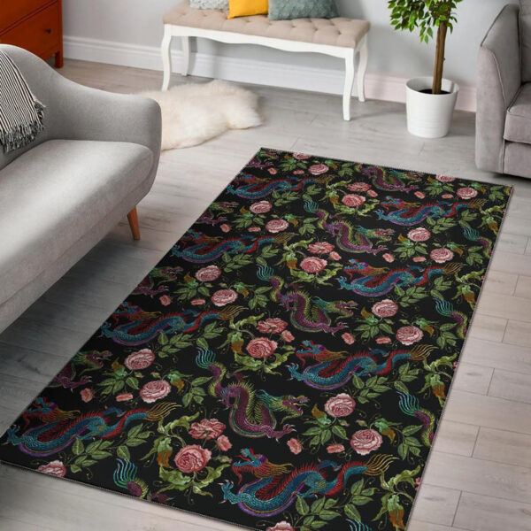 Chinese Rose Dragon Pattern Print Sillvela Area Rug