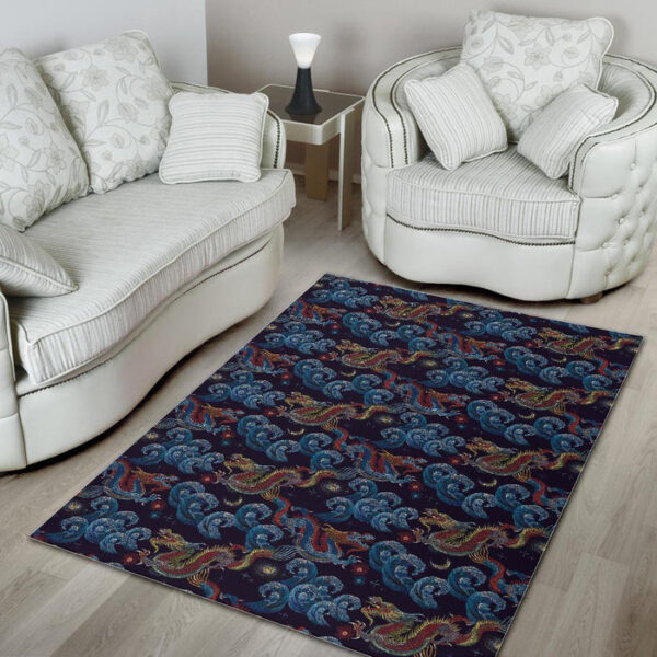 Chinese Wave Dragon Pattern Print Sillvela Area Rug