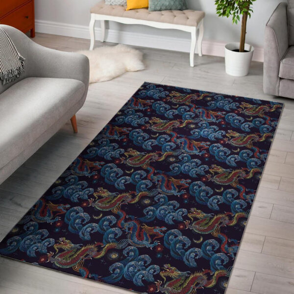 Chinese Wave Dragon Pattern Print Sillvela Area Rug