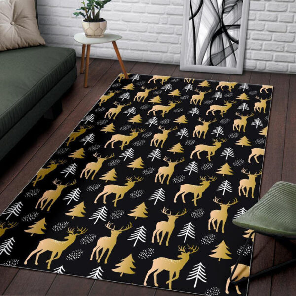 Christmas Tree Deer Pattern Print Sillvela Area Rug