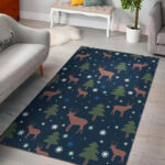 Christmas Tree Moose Pattern Print Sillvela Area Rug
