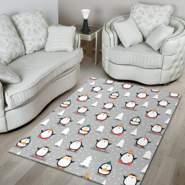 Christmas Tree Penguin Pattern Print Sillvela Area Rug