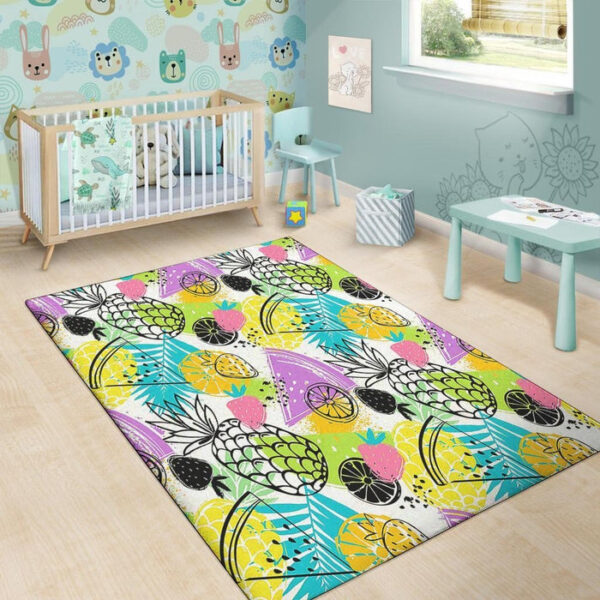 Colorful Mix Fruit Pineapple Hawaiian Print Sillvela Area Rug