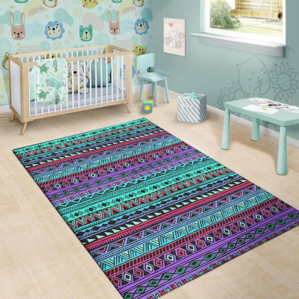 Colorful Neon Tribal Aztec Hand Drawn Sillvela Area Rug