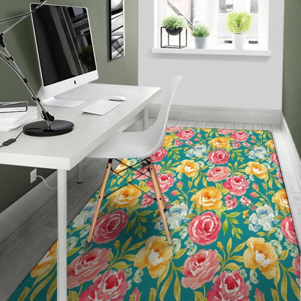 Colorful Rose Flower Sillvela Area Rug