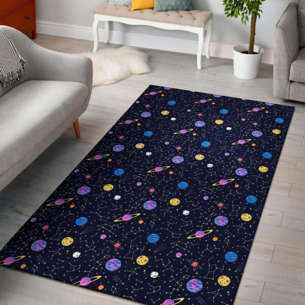 Constellation Planet Print Pattern Sillvela Area Rug