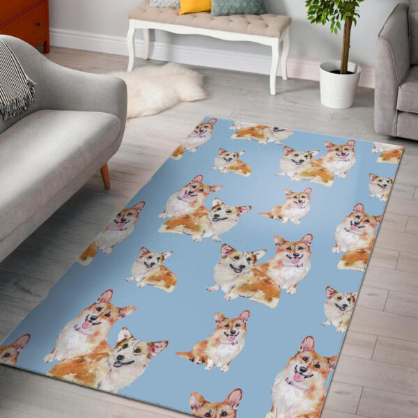 Corgi Portrait Pastel Pattern Print Sillvela Area Rug
