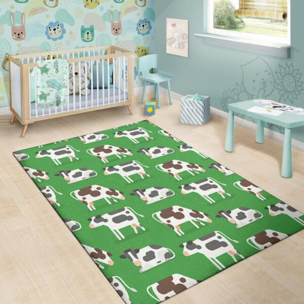 Cow In Green Grass Print Sillvela Area Rug