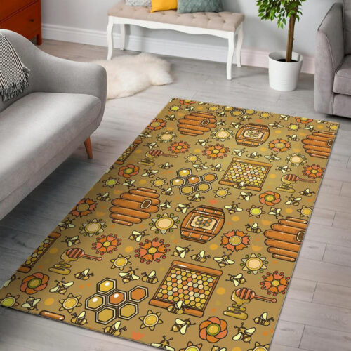 Cute Bee Honey Gifts Pattern Print Sillvela Area Rug
