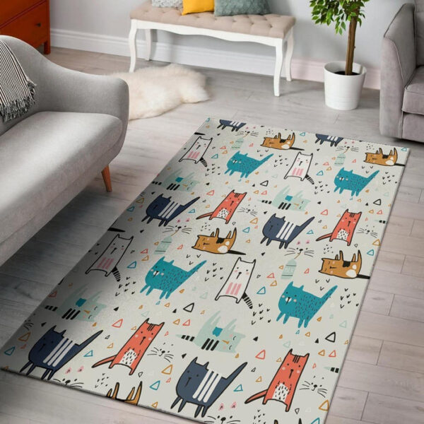 Cute Cartoon Doodle Cat Print Sillvela Area Rug