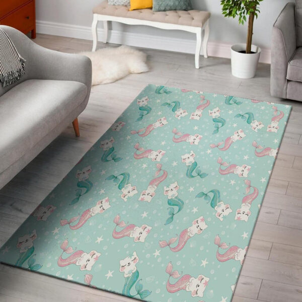 Cute Cat Mermaid Print Sillvela Area Rug