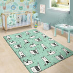 Cute Green Doodle Cat Print Sillvela Area Rug
