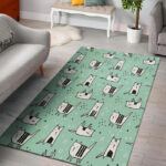 Cute Green Doodle Cat Print Sillvela Area Rug