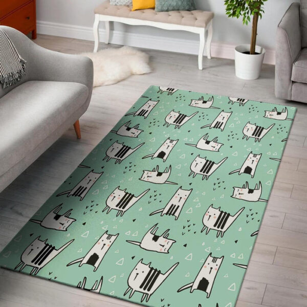 Cute Green Doodle Cat Print Sillvela Area Rug