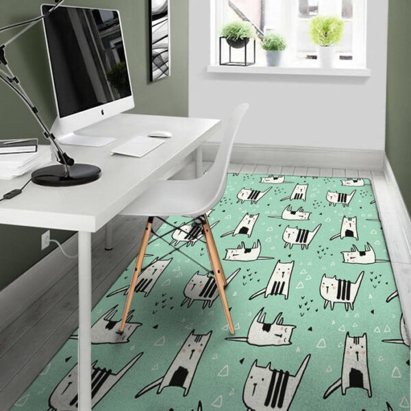 Cute Green Doodle Cat Print Sillvela Area Rug