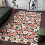 Cute White Pink Daisy Pattern Print Sillvela Area Rug