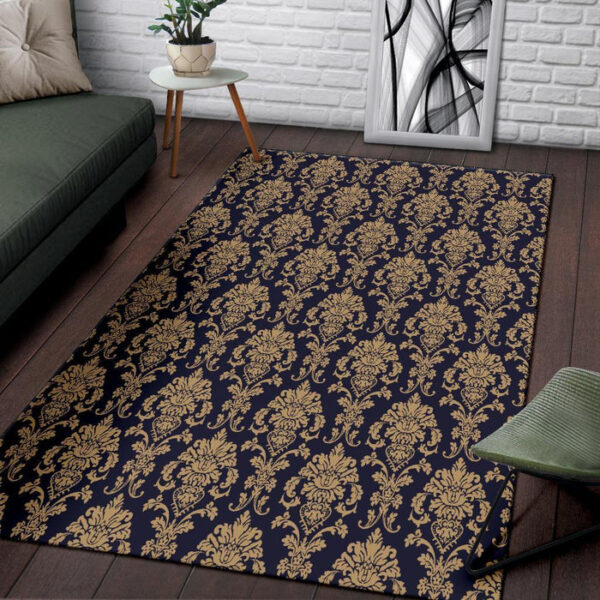 Damask Gold Print Pattern Sillvela Area Rug