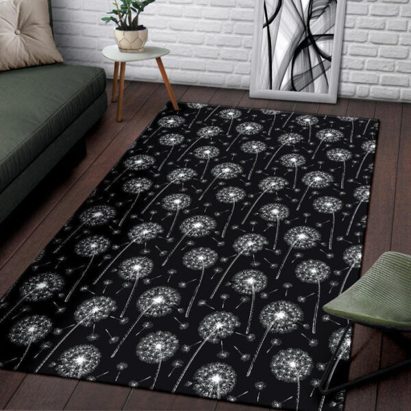 Dandelion Black Pattern Print Sillvela Area Rug