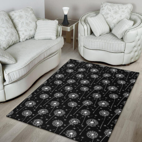 Dandelion Black Pattern Print Sillvela Area Rug