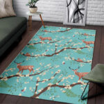 Deer Blossom Tree Pattern Print Sillvela Area Rug