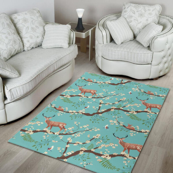 Deer Blossom Tree Pattern Print Sillvela Area Rug