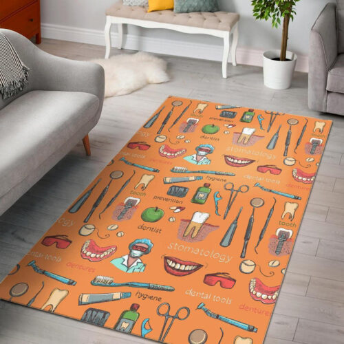 Dental Dentist Dentistry Tooth Pattern Print Sillvela Area Rug