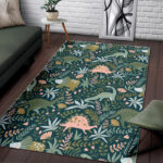 Dino Dinosaur Flower Leaf Pattern Print Sillvela Area Rug