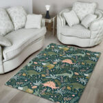 Dino Dinosaur Flower Leaf Pattern Print Sillvela Area Rug