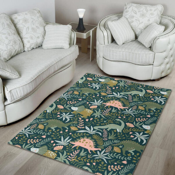 Dino Dinosaur Flower Leaf Pattern Print Sillvela Area Rug