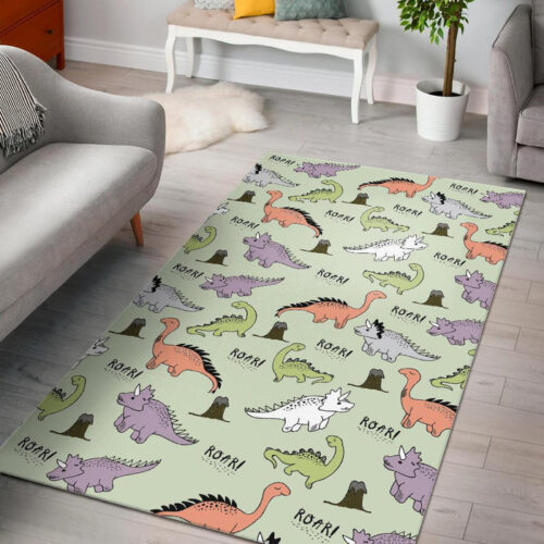 Dino Roar Dinosaur Pattern Print Sillvela Area Rug