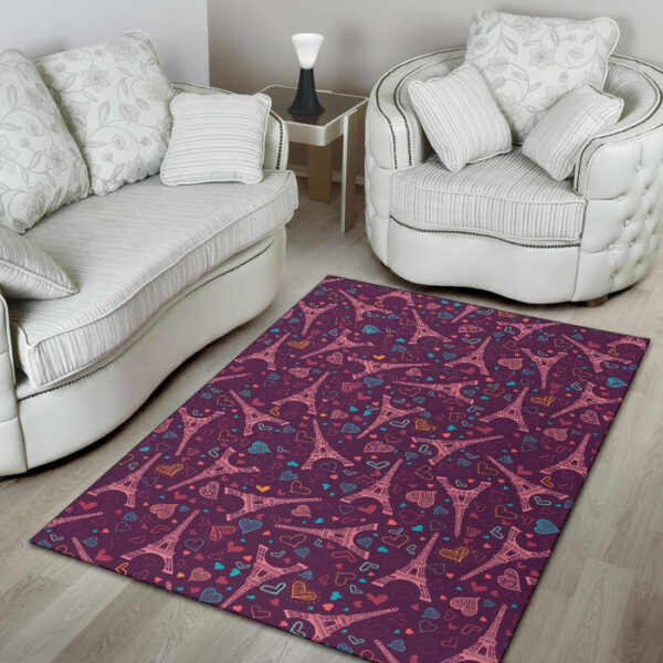 Eiffel Tower Heart Pattern Print Sillvela Area Rug