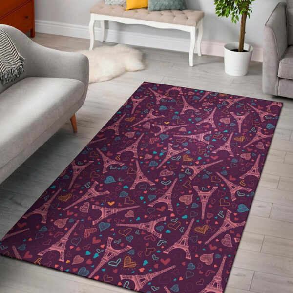 Eiffel Tower Heart Pattern Print Sillvela Area Rug