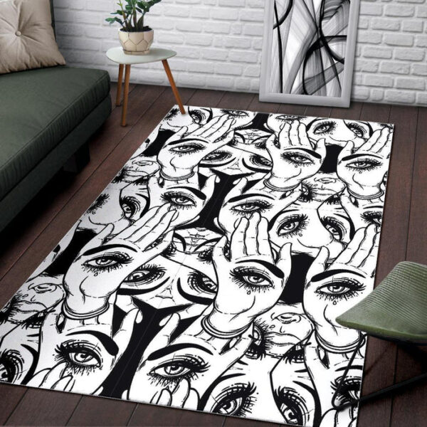 Evil Eye Hamsa Hand Pattern Print Sillvela Area Rug