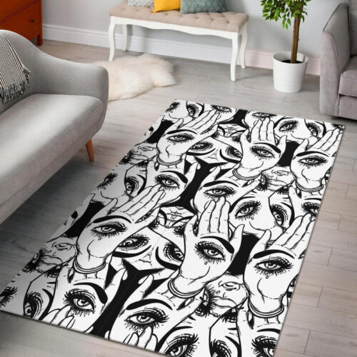 Evil Eye Hamsa Hand Pattern Print Sillvela Area Rug