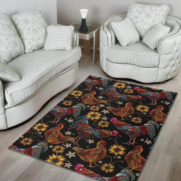 Farm Chicken Hen Flower Pattern Print Sillvela Area Rug
