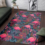 Flamingo Stripe Hawaiian Tropical Pattern Print Sillvela Area Rug