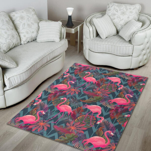Flamingo Stripe Hawaiian Tropical Pattern Print Sillvela Area Rug