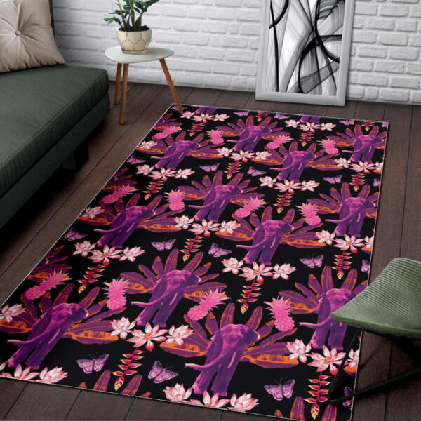 Floral Banana Leaves Elephant Print Sillvela Area Rug