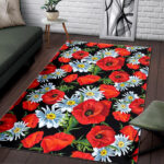 Floral Red Poppy Pattern Print Sillvela Area Rug
