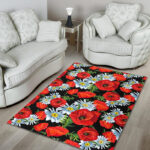 Floral Red Poppy Pattern Print Sillvela Area Rug