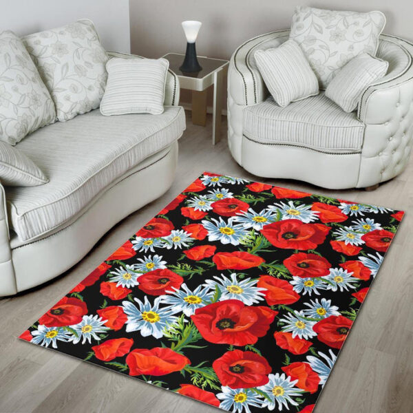 Floral Red Poppy Pattern Print Sillvela Area Rug