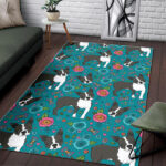 Flower Boston Terrier Pattern Print Sillvela Area Rug