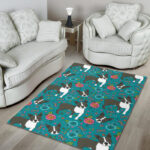 Flower Boston Terrier Pattern Print Sillvela Area Rug