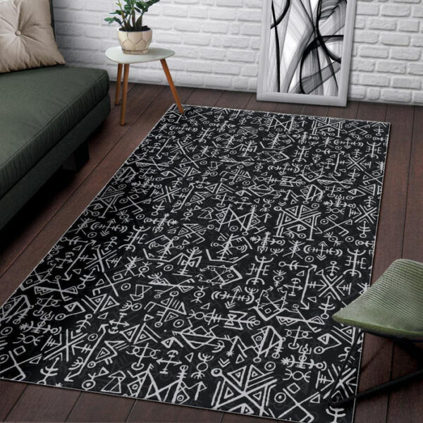 Futhark Norse Runes Scandinavian Viking Pattern Print Sillvela Area Rug