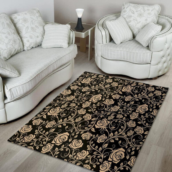 Gold Rose Floral Sillvela Area Rug