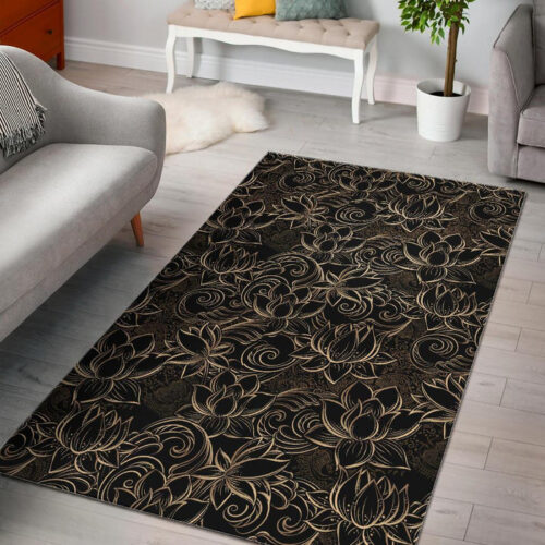 Golden Lotus Pattern Print Sillvela Area Rug